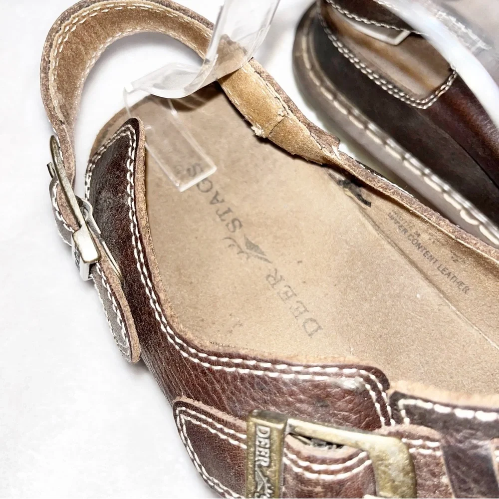 Y2K 90s Deer Stag Chunky Brown Leather Sandals Mens Size 11 Lug Rugged Fisherman